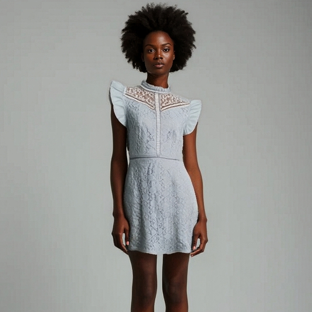 Altar'd State | Blue Lace Dress with Ruffle Sleeves